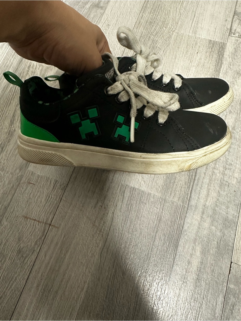 Kids Black Sneakers with Bright Green Accents - Lace-Up Casual Shoes